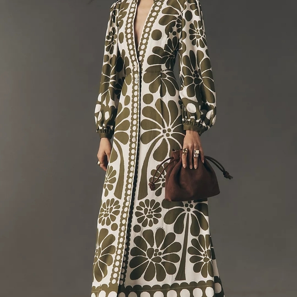 FARM RIO Green Palermo Buttoned Puff Sleeve Maxi Dress - Picture 16 of 16